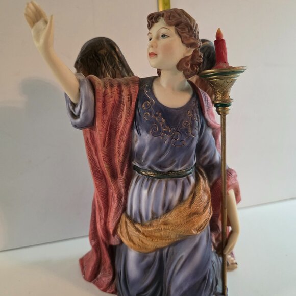 O'Well Hand Painted Fine Porcelain Kneeling Angel Torch Figurine 7.75"H x 5.25"L - Picture 1 of 5